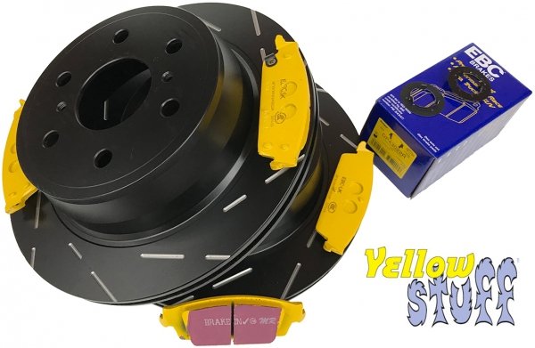 Tylne klocki YellowStuff + NACINANE tarcze hamulcowe EBC seria USR GMC Yukon 2007-2020