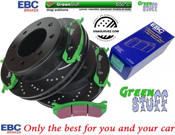 Tylne klocki GreenStuff + NAWIERCANE NACINANE tarcze hamulcowe EBC seria GD GMC Yukon XL 2500 2000-2007