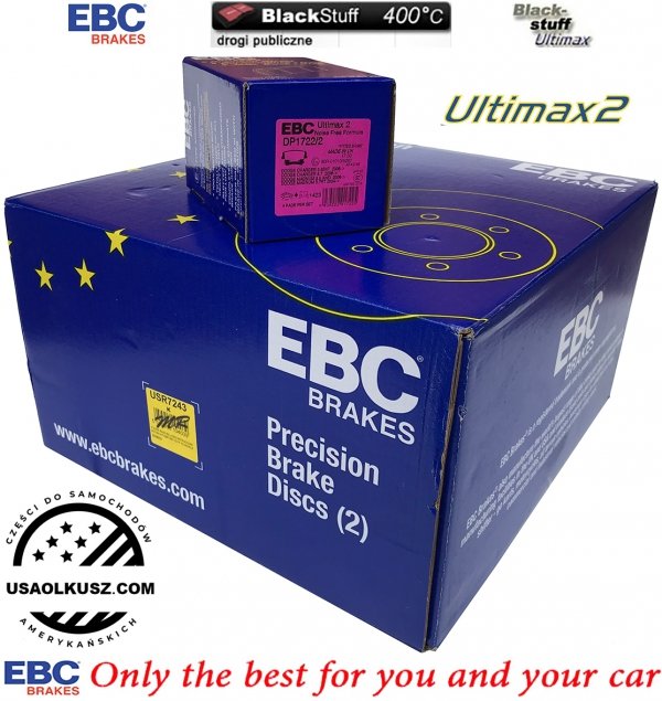 Tylne klocki Ultimax2 + NACINANE WENTYLOWANE tarcze hamulcowe EBC seria USR Dodge Charger