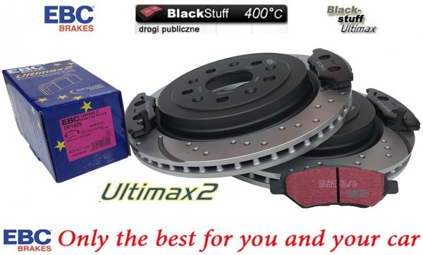 Tylne klocki Ultimax2 + WIERCONE NACINANE tarcze hamulcowe 315mm EBC seria GD Cadillac CTS 2008-