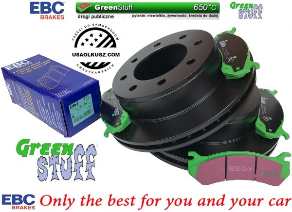 Tylne klocki GreenStuff + tarcze hamulcowe EBC seria PREMIUM GMC Yukon XL 2500 2000-2007