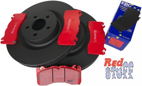 Przednie CERAMICZNE klocki RedStuff + tarcze hamulcowe EBC seria PREMIUM Ford Mustang 5,0 V8 2015-