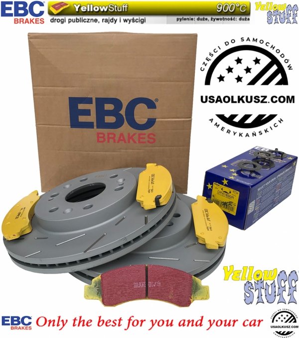 Przednie klocki YellowStuff + NACINANE tarcze hamulcowe 330mm EBC seria USR GMC Yukon 2009-2020