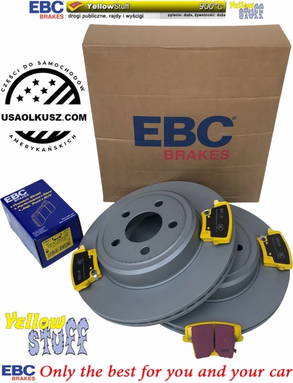 Tylne klocki YellowStuff + WENTYLOWANE tarcze hamulcowe EBC seria PREMIUM Lancia Thema