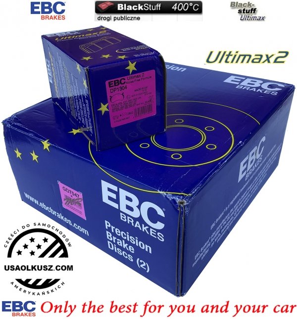 Przednie klocki Ultimax2 + NAWIERCANE NACINANE tarcze hamulcowe EBC seria GD GMC Yukon -2006