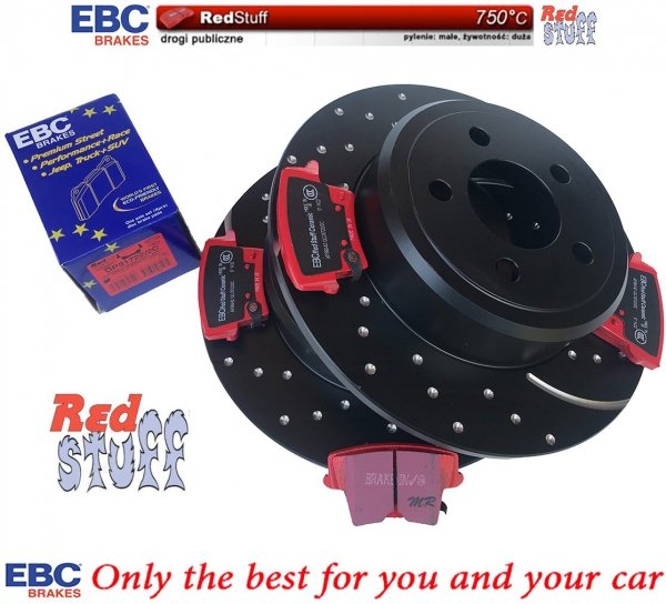 Tylne CERAMICZNE klocki RedStuff + WIERCONE NACINANE tarcze hamulcowe EBC seria GD Dodge Magnum RWD