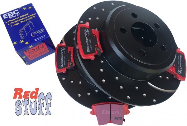 Tylne CERAMICZNE klocki RedStuff + WIERCONE NACINANE tarcze hamulcowe EBC seria GD Dodge Magnum RWD