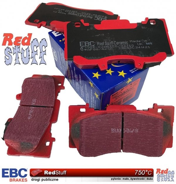 Przednie klocki RedStuff + NAWIERCANE NACINANE tarcze hamulcowe 352mm EBC seria GD Ford Mustang 2015-