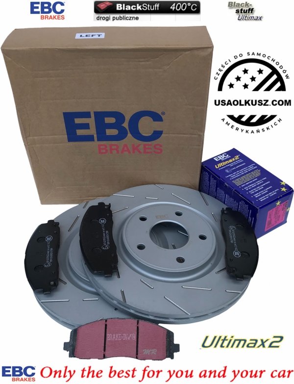 Przednie klocki Ultimax2 + NACINANE tarcze hamulcowe 330mm EBC seria USR Chrysler Voyager Town Country 2012-
