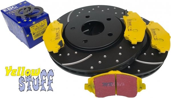 Przednie klocki YellowStuff + NAWIERCANE NACINANE tarcze hamulcowe 302mm EBC seria GD Fiat Freemont -2012