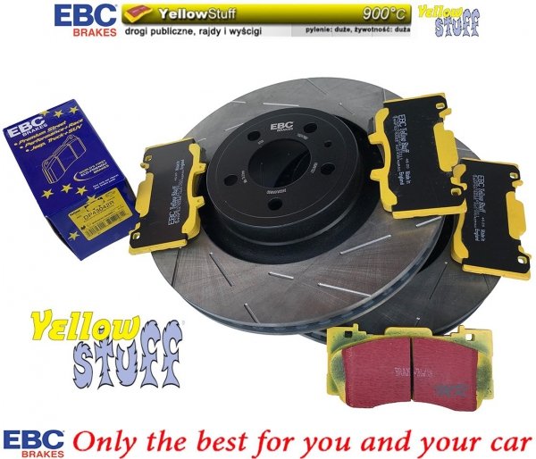 Przednie klocki YellowStuff + NACINANE tarcze hamulcowe 352mm EBC seria USR Ford Mustang 2015-