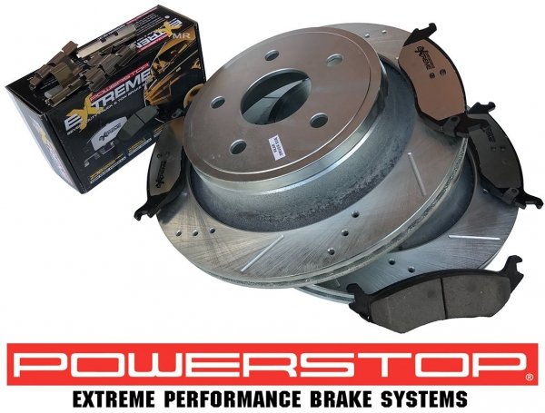 Tylne klocki Z36 + WIERCONE nacinane tarcze hamulcowe POWERSTOP 5 szpilek RAM 1500 2003-