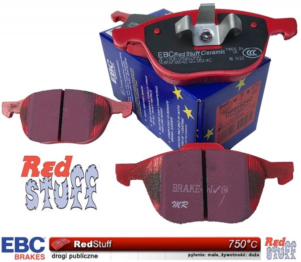 Przednie CERAMICZNE klocki RedStuff + NACINANE tarcze hamulcowe 300mm EBC seria BSD Ford Escape FWD 2013-2019