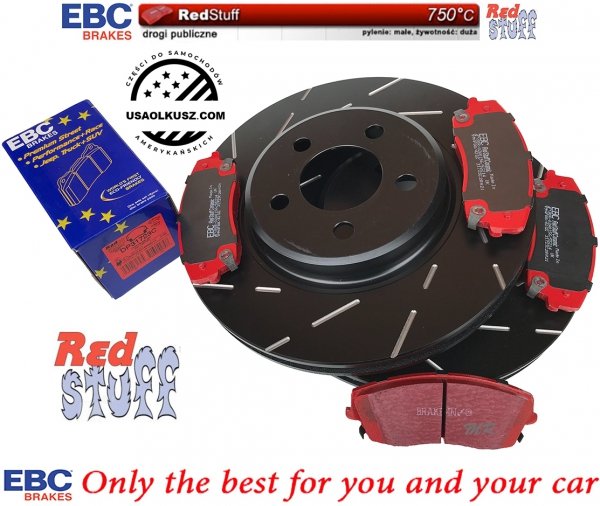 Przednie CERAMICZNE klocki RedStuff + NACINANE tarcze hamulcowe 320mm EBC seria USR Dodge Challenger RWD V6