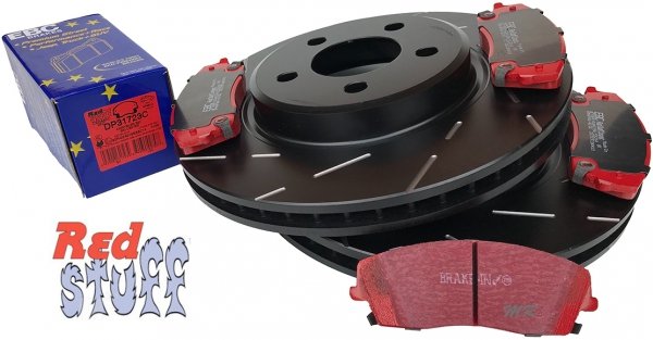Przednie CERAMICZNE klocki RedStuff + NACINANE tarcze hamulcowe 320mm EBC seria USR Dodge Charger RWD V6