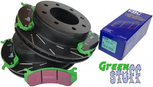 Tylne klocki GreenStuff + NACINANE tarcze hamulcowe EBC seria USR Chevrolet Avalanche 2500 2002-2003