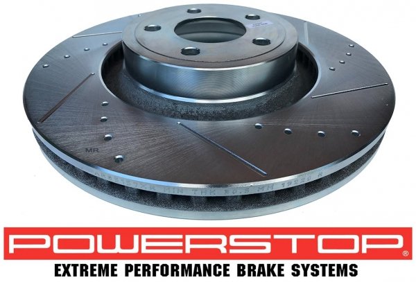 Przednie klocki + WIERCONE tarcze hamulcowe 352mm POWERSTOP Ford Mustang 2015-