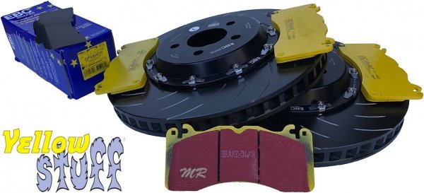 Przednie klocki YellowStuff + SPORTOWE PŁYWAJĄCE tarcze EBC seria SG Racing Ford Mustang 5,0 V8 2015-