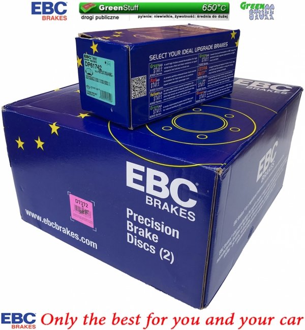 Przednie klocki GreenStuff + tarcze hamulcowe 330mm EBC seria PREMIUM Cadillac Escalade AWD 2007-2008