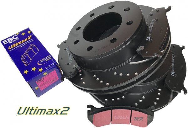 Tylne klocki Ultimax2 + NAWIERCANE NACINANE tarcze hamulcowe EBC seria GD GMC Yukon XL 2500 2000-2007