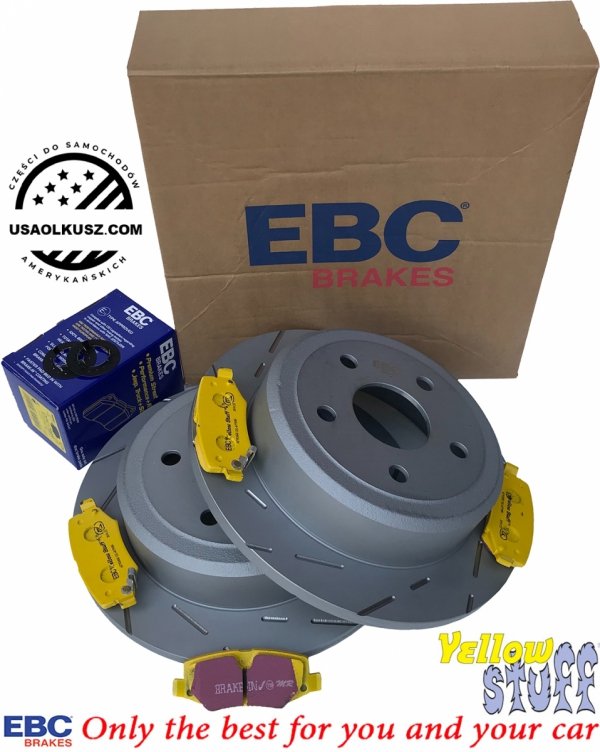 Tylne klocki YellowStuff + NACINANE tarcze hamulcowe EBC seria USR Jeep Wrangler JK 2007-2018