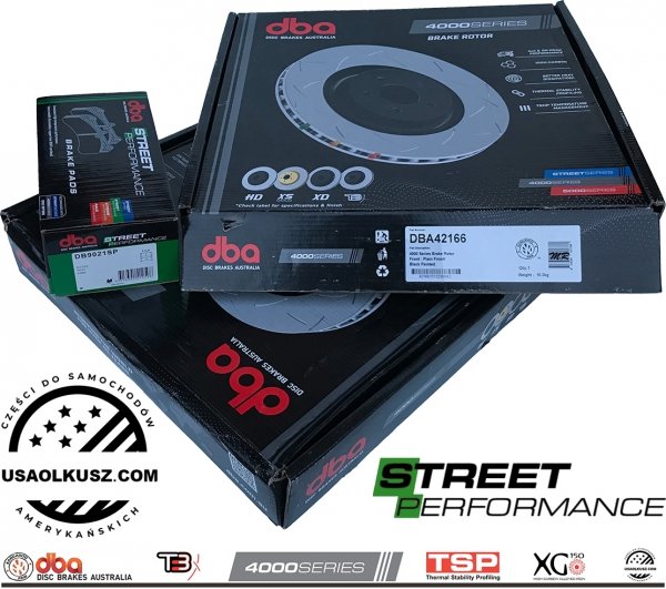 Przednie klocki STREET PERFORMANCE + tarcze hamulcowe DBA seria 4000 Ford Mustang 5,0 V8 2015-