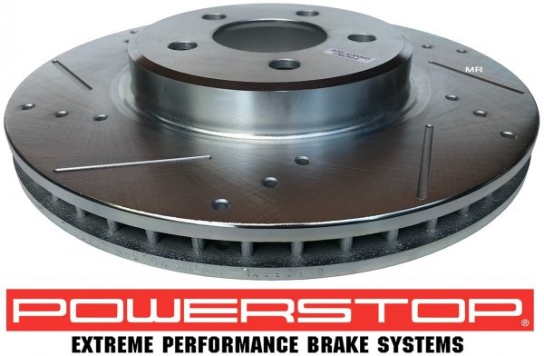 Przednie klocki Z26 + WIERCONE nacinane tarcze hamulcowe POWERSTOP 320mm Dodge Charger