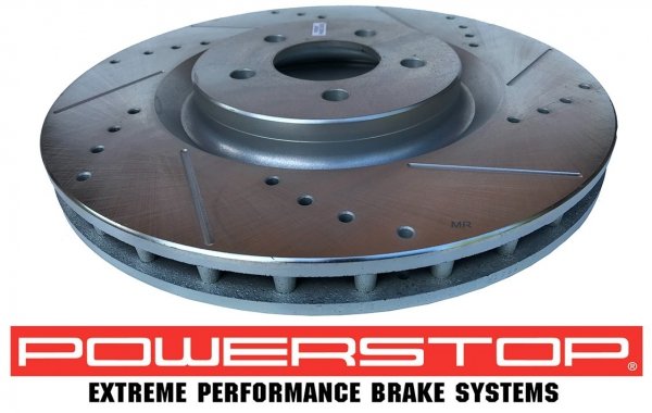 Przednie klocki + WIERCONE tarcze hamulcowe 355mm POWERSTOP Ford Mustang 2005-2014