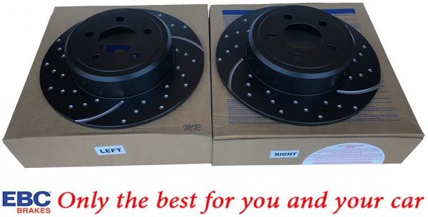 Tylne CERAMICZNE klocki RedStuff + WIERCONE NACINANE tarcze hamulcowe EBC seria GD Dodge Magnum RWD