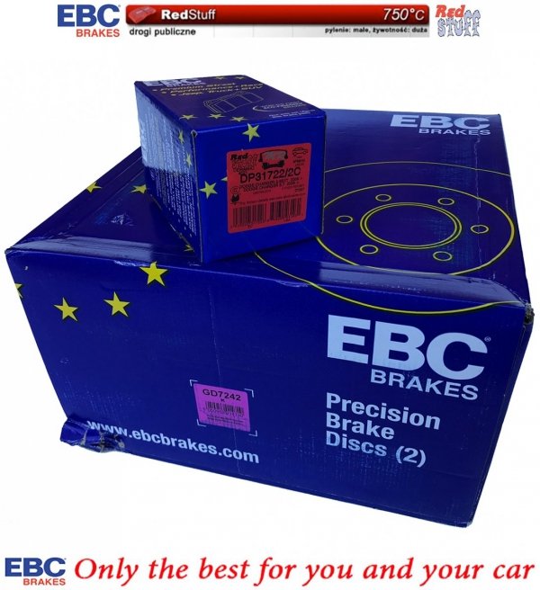Tylne CERAMICZNE klocki RedStuff + WIERCONE NACINANE tarcze hamulcowe EBC seria GD Lancia Thema