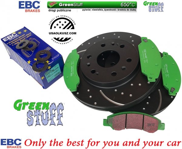 Przednie klocki GreenStuff + NAWIERCANE NACINANE tarcze hamulcowe 330mm EBC seria GD GMC Yukon 2007-2008