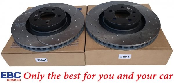 Przednie klocki YellowStuff + NAWIERCANE NACINANE tarcze hamulcowe 352mm EBC seria GD Ford Mustang 2015-