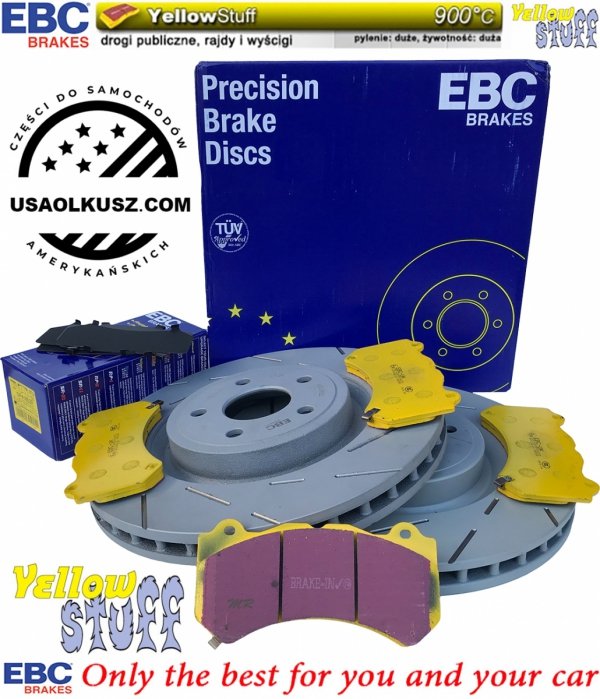 Przednie klocki YellowStuff + NACINANE tarcze hamulcowe 380mm EBC seria USR Jeep Grand Cherokee SRT 2012-