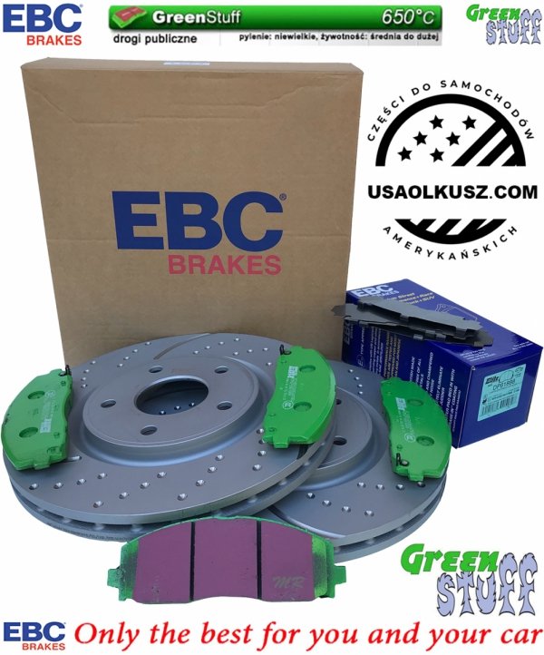 Przednie klocki GreenStuff + NAWIERCANE NACINANE tarcze hamulcowe 330mm EBC seria GD Chrysler Voyager Town Country 2012-2016
