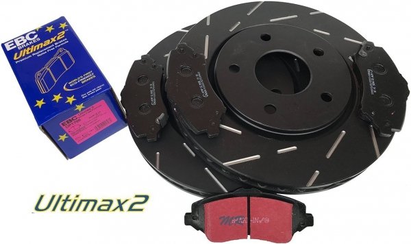 Przednie klocki Ultimax2 + NACINANE tarcze hamulcowe 302mm EBC seria USR Volkswagen Routan -2012