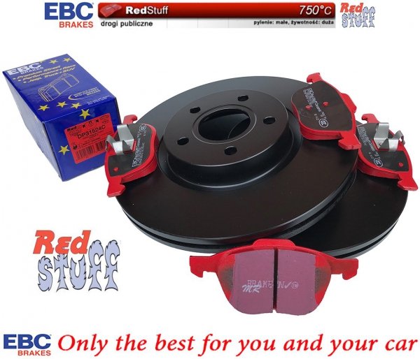 Przednie CERAMICZNE klocki RedStuff + tarcze hamulcowe 300mm EBC seria Premium Ford Escape FWD 2013-2019
