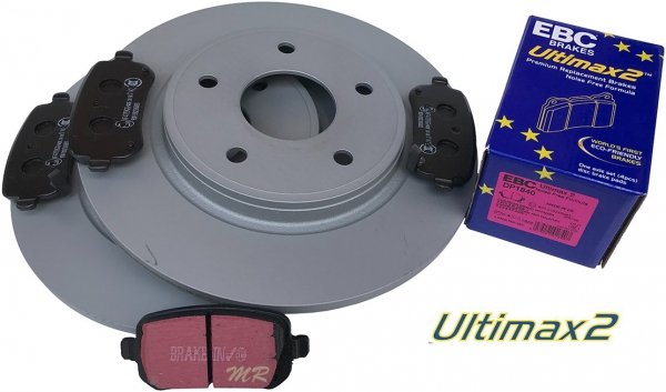 Tylne klocki Ultimax2 + tarcze hamulcowe 305mm EBC seria PREMIUM Dodge Caravan 2008-