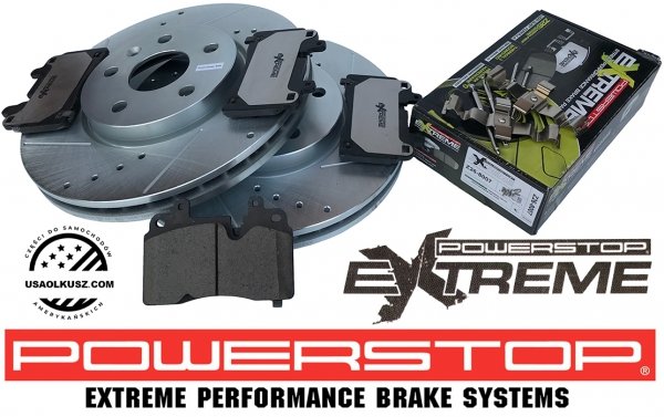 Przednie klocki Z26 + WIERCONE NACINANE tarcze hamulcowe POWERSTOP Chevrolet Corvette C8 2020- exc. Z51