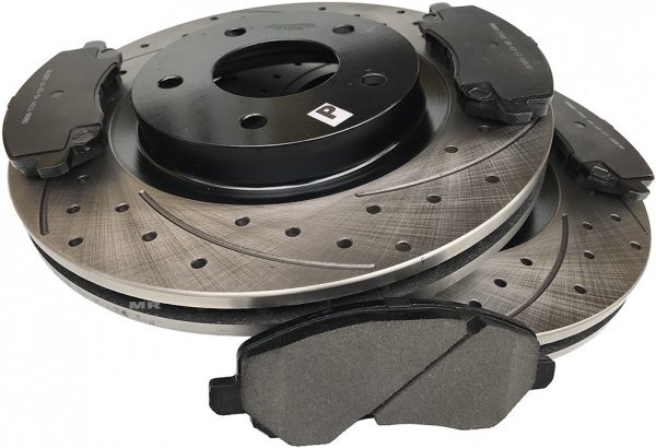 Przednie klocki + WIERCONE tarcze hamulcowe BLACK 294mm Dodge Caliber