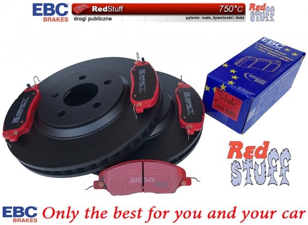 Przednie CERAMICZNE klocki RedStuff + tarcze hamulcowe 316MM EBC seria PREMIUM Ford Mustang 2005-2014