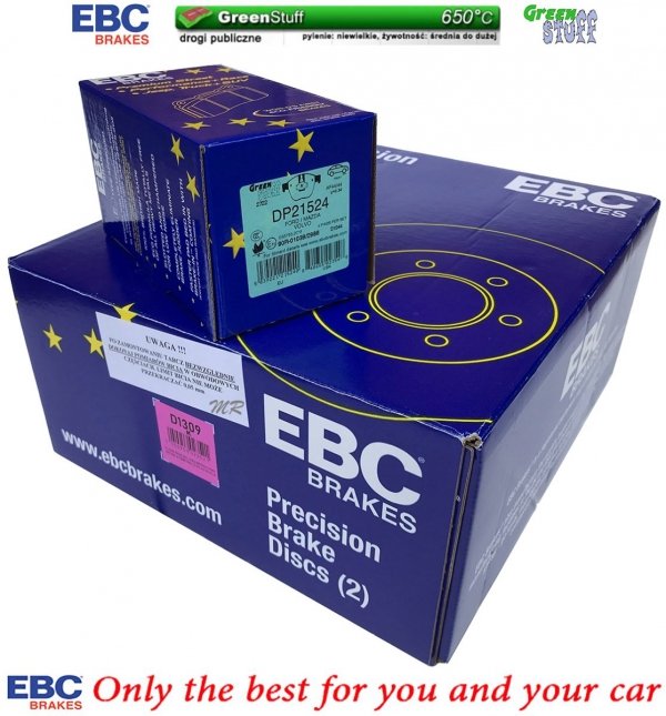 Przednie klocki GreenStuff + tarcze hamulcowe 300mm EBC seria Premium Ford Escape FWD 2013-2019