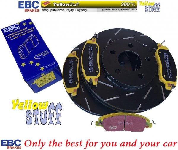 Przednie klocki YellowStuff + NACINANE tarcze hamulcowe 293mm EBC serii USR Ford Mustang 2005-2010