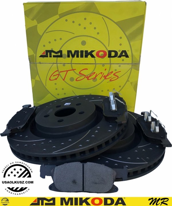 Przednie klocki + WIERCONE NACINANE tarcze hamulcowe ATM 345mm BLACK Lincoln Continental 2017-2020