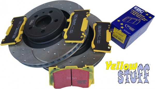 Przednie klocki YellowStuff + NAWIERCANE NACINANE tarcze hamulcowe 352mm EBC seria GD Ford Mustang 2015-
