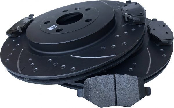 Tylne klocki +  WIERCONE nacinane tarcze hamulcowe 345mm Ford Taurus 2013-
