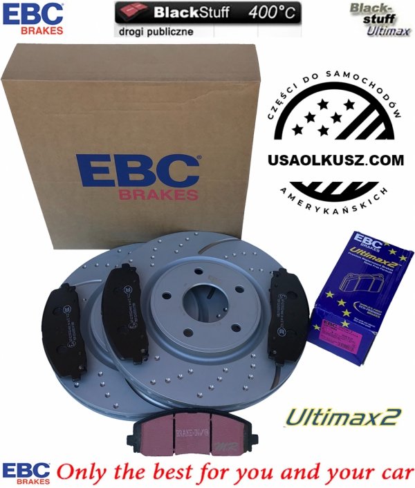 Przednie klocki Ultimax2 + NAWIERCANE NACINANE tarcze hamulcowe 330mm EBC seria GD Chrysler Pacifica FWD 2017-