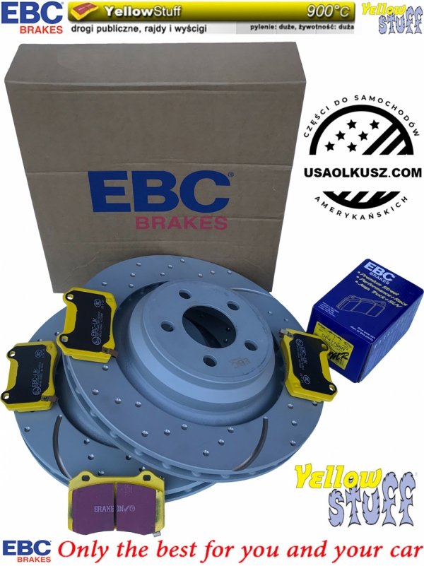 Tylne klocki YellowStuff + NAWIERCANE NACINANE tarcze hamulcowe 350mm EBC seria GD Dodge Charger SRT Scat Pack Hellcat