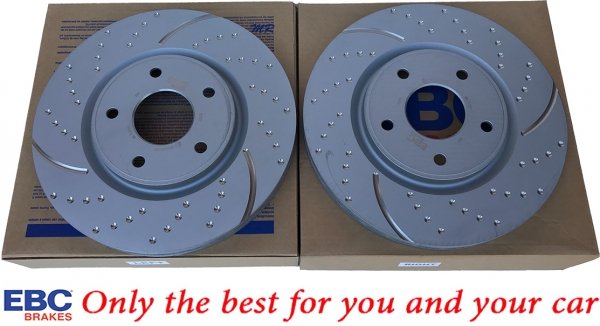 Przednie klocki Ultimax2 + NAWIERCANE NACINANE tarcze hamulcowe 330mm EBC seria GD Chrysler Pacifica FWD 2017-