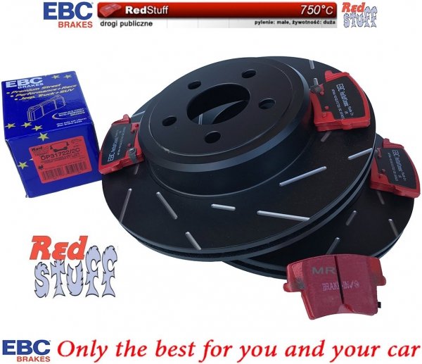 Tylne CERAMICZNE klocki RedStuff + NACINANE WENTYLOWANE tarcze hamulcowe EBC seria USR Dodge Challenger