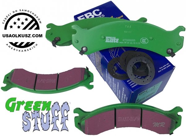 Przednie klocki GreenStuff + NAWIERCANE NACINANE tarcze hamulcowe EBC seria GD GMC Yukon XL 2500 2000-2013